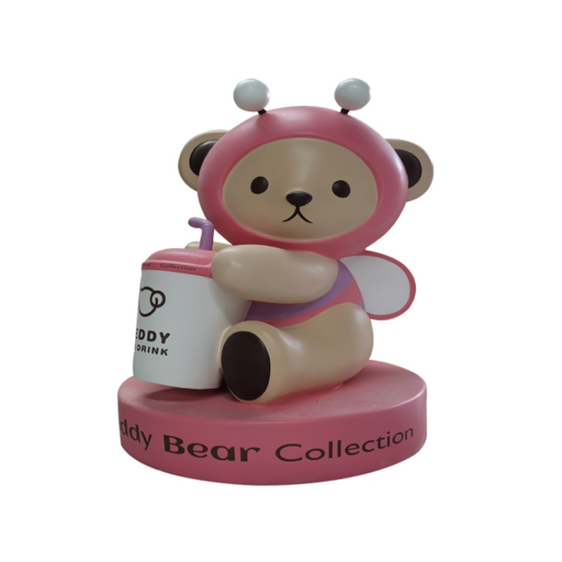 Mô hình con gấu hồng ôm ly trà sữa Cao 120cm*60*60cm