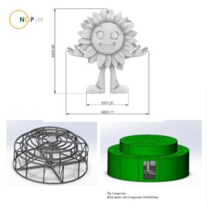 Kích thước chi tiết mascot hoa hướng dương cao 4m