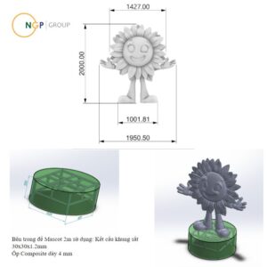 Kích thước chi tiết mascot hoa hướng dương cao 2m