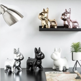 Tượng chú chó pug sứ decor  để bàn cao cấp